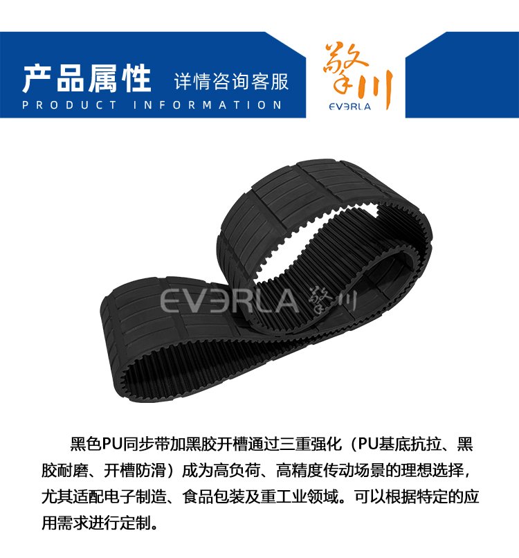黑色PU<a href='http://m.tbweb.cn/' target='_blank'><u>同步帶</u></a>加黑膠開槽